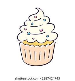 Festive party cupcake isolated cartoon doodle vector illustration