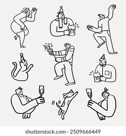 Festive party doodle sticker, celebration cartoon vector set