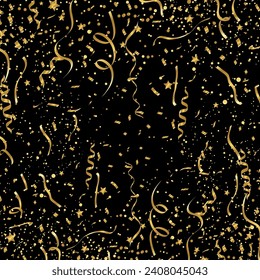 festive party with gold confetti in black background. vector illustration