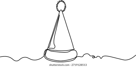 Festlicher Partyhut mit Pom-Pom - einzelne durchgehende Linie Zeichnung minimale Vektorgrafik
