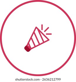 Festive party horn icon in a circle with a clean and modern design style