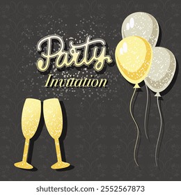 festive party invitation template on black background