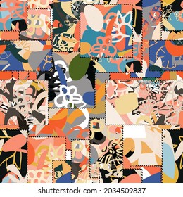 Festive patchwork pattern in Indian style with flower - mandala. Bright vector illustration. Hippy design. Blanket, packaging, printing for fabric.