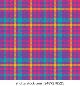 Festive pattern background texture, beautiful seamless check tartan. Pop fabric plaid textile vector in violet and pink colors palette.