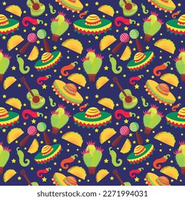 Festive pattern for Cinco De Mayo (Fifth of May) on dark blue ba