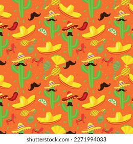 Festive pattern for Cinco De Mayo (Fifth of May) on orange backg