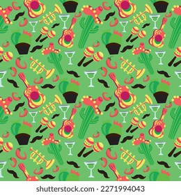 Festive pattern for Cinco De Mayo (Fifth of May) on green backgr