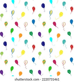 Festive pattern of colorful balloons. Bright colors, transparent background. Seamless vector image.