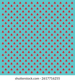 Festive pattern designed from small red Christmas trees on a neon cyan background