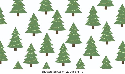 Un patrón festivo de árboles de hoja perenne adornados con luces centelleantes.
