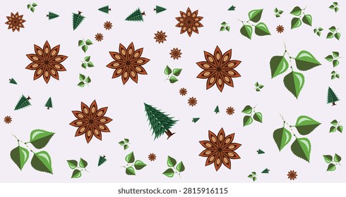Festive pattern featuring poinsettia flowers pine trees and green leaves ideal for Christmas holiday decorations and seasonal designs