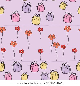 Festive pattern with gifts and flowers