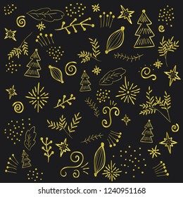 Festive pattern with gold effect. Ready to print on postcards, posters, wallpaper and other surfaces.