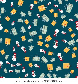 Festive pattern with New Year elements, decoration for the holiday, gifts, Christmas toys.