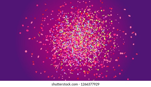 Festive pattern with random geometric elements. Colored background with confetti. Holiday texture from glitters. Luxury colorful frame. Print for banner, flyer, poster and textile. Greeting cards