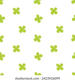 Festive pattern for St. Patrick's Day with cute green clover. Hand drawn flat cartoon elements. Vector illustration