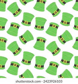 Patrón festivo para el Día de San Patricio con un lindo sombrero verde. Dibujaron a mano elementos planos de caricatura. Ilustración del vector