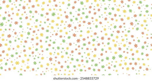 Festliches Muster mit Sternen. Kleine farbige Blumen auf weißem Hintergrund. Für Drucke, Postkarten, Grußkarten, Hochzeitseinladungen, Geburtstag, Valentinstag. Nahtloses Blumenmuster. EPS-Vektor