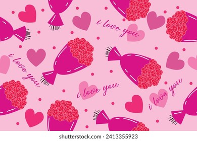 Patrón festivo para el día de San Valentín con corazones y flores en p