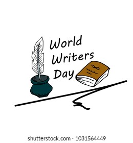 Festive pattern. World Writer Day. Postcard, banner, flyer. Greeting card. Doodle. Hand draw