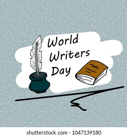 Festive pattern. World Writer Day. Postcard, banner, flyer. Greeting card. Doodle. Hand drawing