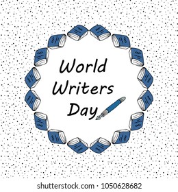 Festive pattern. World Writer Day. Postcard, banner, flyer. Greeting card. Doodle drawing. Hand drawing. Books