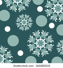 Festive patterned background in crema blue, teal and white tones