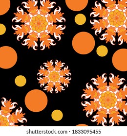 Festive patterned background in crema orange and black tones