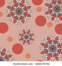 Festive patterned background in crema orange and red tones