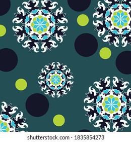 Festive patterned background in crema teal and white tones