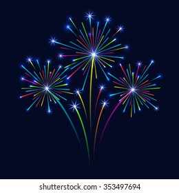 Festive patterned firework bursting on black background abstract vector isolated illustration. Colorful fireworks - Stock Vector.