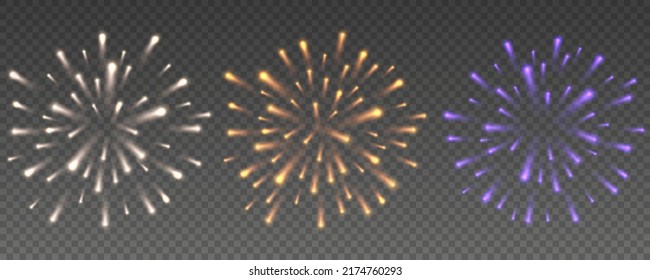 Festive patterned firework bursting. Festive firework salute burst on transparent background. Vector illustration. Eps 10.