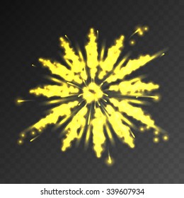 Festive patterned firework bursting sparkling pictogram against transparent mesh. Background abstract vector isolated illustration