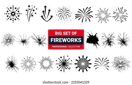 Festive patterned firework bursting in various shapes sparkling pictograms set against a checkered background