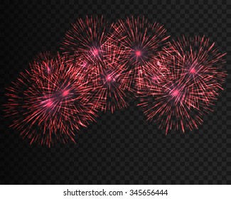 Festive patterned firework bursting in various shapes sparkling pictograms set against black background abstract vector isolated illustration