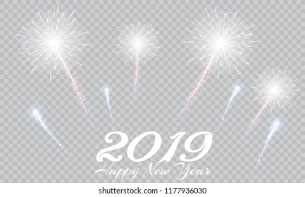 Festive patterned fireworks bursting in various forms, sparkling pictograms set against a black background Abstract. New Year and birthdays. Vector illustration