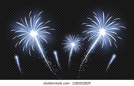 Festive patterned fireworks in the city, bursting in various forms, sparkling pictograms Abstract. New Year and birthdays. Vector illustration