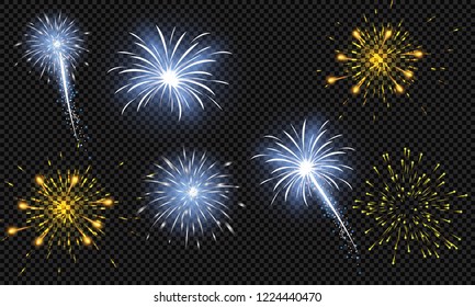 Festive patterned fireworks in the city, bursting in various forms, sparkling pictograms Abstract. New Year and birthdays. Vector illustration