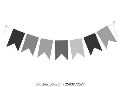 Festive Pennant garland on string in grayscale. Black Day greeting materials design element concept