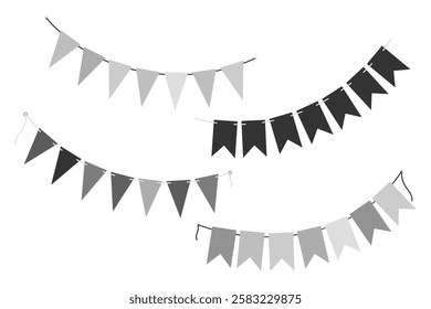 Festive pennant garlands different shapes on rope. Greeting decorative design element concept Set 4