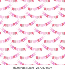 Festive Pennant garlands on string Seamless Pattern in trendy soft shades. Party Holiday background