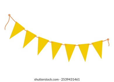 Guirnalda de banderines festivos en la cuerda en amarillo de moda. Celebración de cumpleaños o cualquier idea de diseño de fiesta