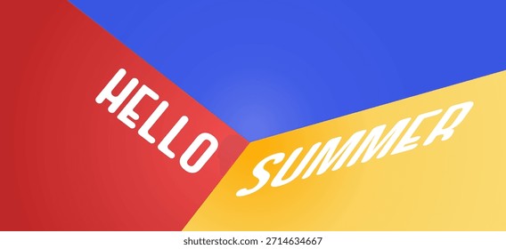 Perspectiva festiva design abstrato em vermelho, azul e amarelo para um conceito de verão alegre. Perfeito para cabeçalhos web, cartões de felicitações de férias, cartazes de vendas.