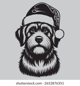 Festive Pet Portrait Adorable Dog with Santa Hat Vector Illustration, holiday spirit artwork 