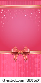 Festive pink background with pink ribbon and bow. Elegant holiday background. Vector abstract background.