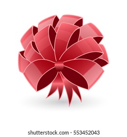 Festive pink bow on white background