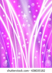 Festive Pink Celebration Background with Stars, Bubbles and Light Beams. Vector EPS-10 file, transparency used. 