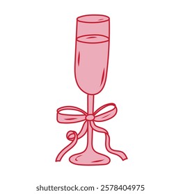 Festive pink champagne glass with a ribbon for celebrations and special occasions in a vibrant setting