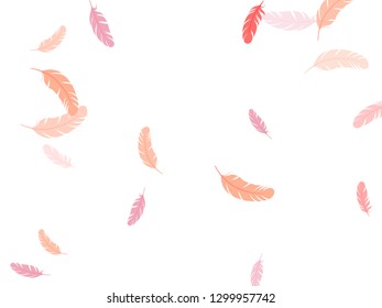 Festive pink flamingo feathers vector background. Smooth plumelet tribal ornate graphics. Detailed majestic feather on white design. Angel wing plumage concept.