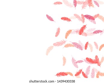 Festive pink flamingo feathers vector background. Detailed majestic feather on white design. Soft plumelet native indian ornament. Bird wing plumage boho line art.